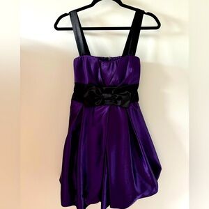 Royal Purple Satin Bubble Hem Semi-Formal Homecoming Dress - Size 3 - Bows NYE